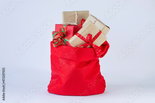 Santa Claus red bag with christmas presents stock image