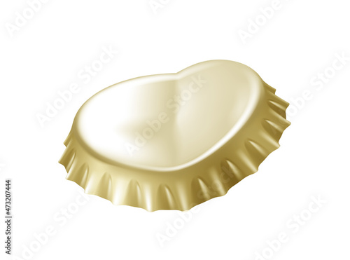 Metal golden crown cap broken open. Beer, lemonade and other drink bottle lid