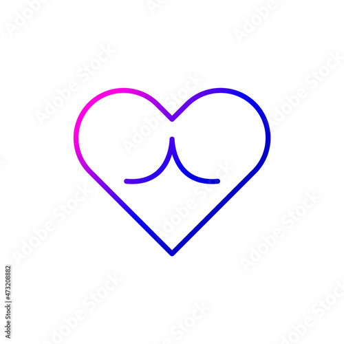 Heart with ass buttocks outline icon. Sex shop sign. Purple gradient symbol. Isolated vector illustration photo