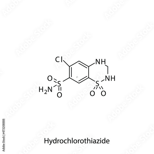 Hydrochlorothiazide molecular structure, flat skeletal chemical formula. Thiazide diuretic drug used to treat Edema. Vector illustration.