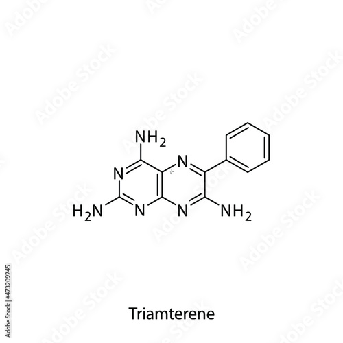 Triamterene molecular structure, flat skeletal chemical formula. Potassium sparing diuretic drug used to treat Edema, Heart failure, nephrotic syndrome. Vector illustration. photo