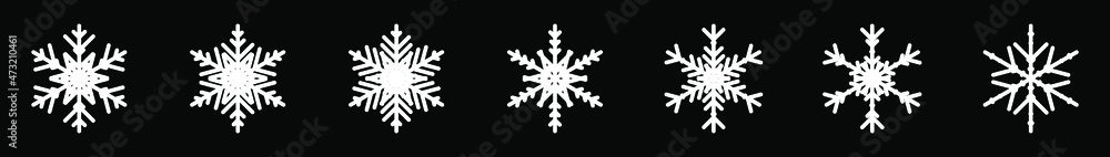 Snowflakes big set icons. Isolated Snowflake Collection. Flake crystal silhouette collection. Winter design elements. Happy new year, xmas, christmas. Snow, holiday, cold weather, frost. Vector. Snowflakes big set icons. Isolated Snowflake Collection. Flake crystal silhouette collection. Winter design elements. Happy new year, xmas, christmas. Snow, holiday, cold weather, frost. Vector.