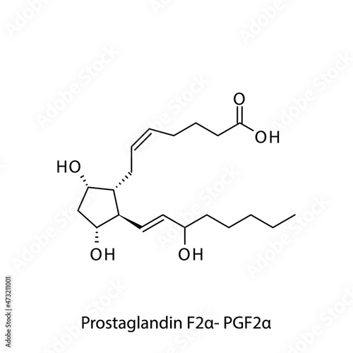 Prostaglandin F2a Prostaglandin biomolecule molecular formula. Skeletal molecule structure vector eps10.
