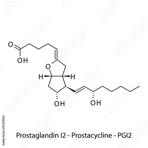 Prostaglandin I2 Prostaglandin biomolecule molecular formula. Skeletal molecule structure vector eps10. photo