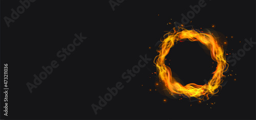 Fire circle realistic . Ring of fire flame. Round fiery frame. illustration - Vector.