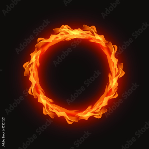 Fire circle realistic . Ring of fire flame. Round fiery frame. illustration - Vector.