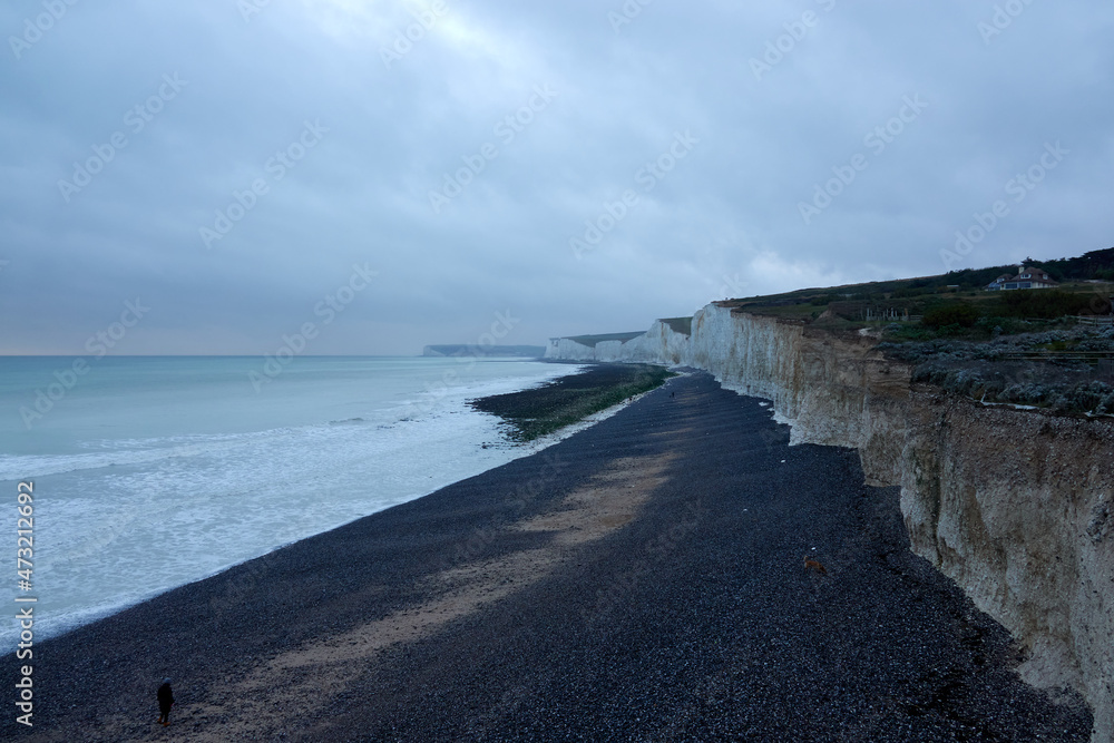 Seven Sisters, Eastbourne, England, moody and atmospheric weather, white cliffs, walking, December 2021