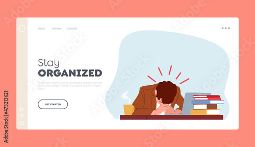 Professional Burnout, Overwork Tiredness, Fatigue Landing Page Template. Tired Overload Businessman with Low Life Energy