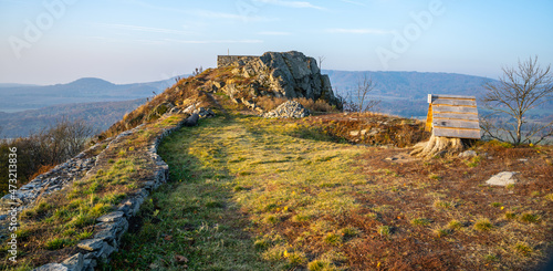 Kalich medieval castle ruins on the mountain summit