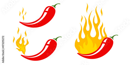 Mild, medium and hot chilli pepper. Vector emblems jalapeno or chilli peppers