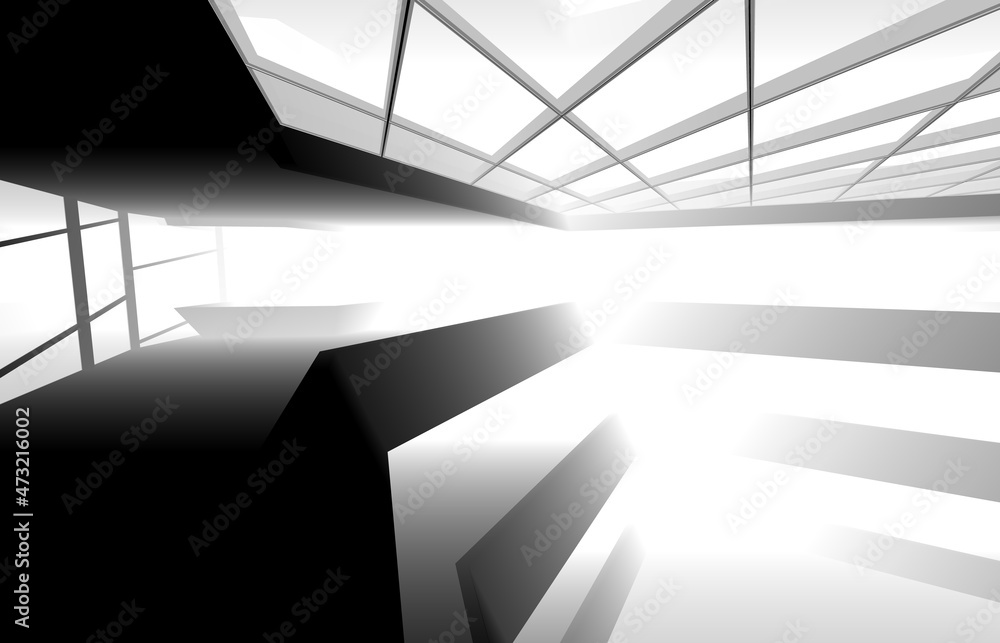 Obraz premium Building interior abstract architecture drawing 3d illustration