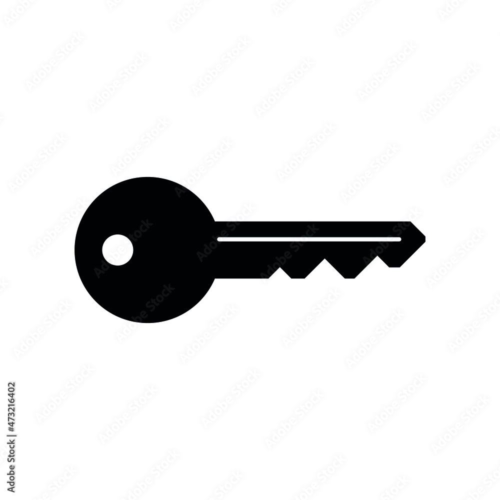 Key icon. Black silhouette of a key. Isolated vector image on white background. Key icon. Black silhouette of a key. Isolated vector image on white background.