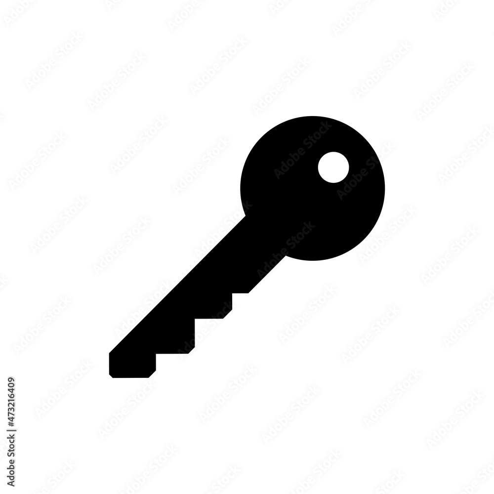 Key icon. Black silhouette of a key. Isolated raster image on white background. Key icon. Black silhouette of a key. Isolated raster image on white background.