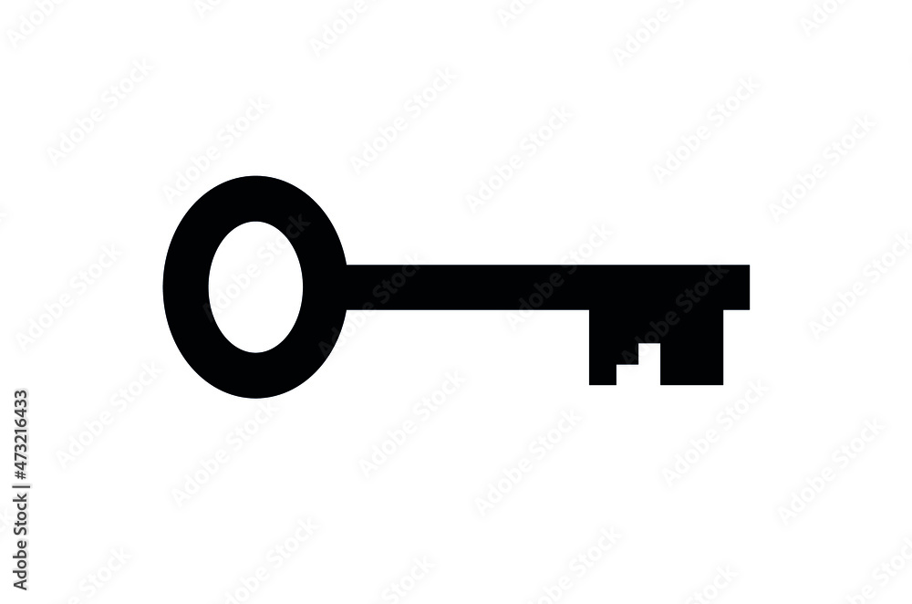 Key icon. Black silhouette of a key. Isolated vector image on white background. Key icon. Black silhouette of a key. Isolated vector image on white background.
