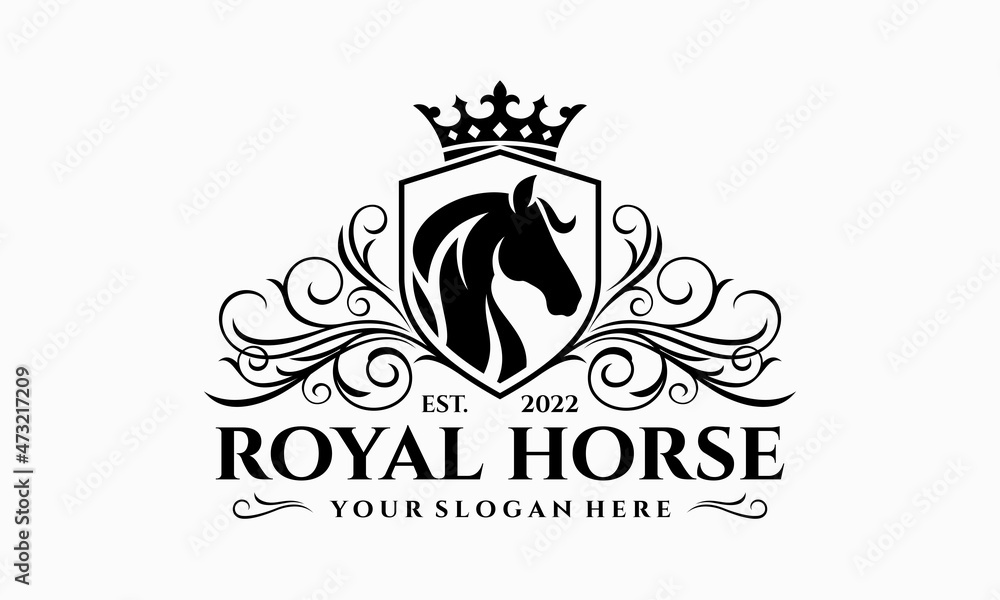 Luxury royal horse logo design vector template Stock Vector