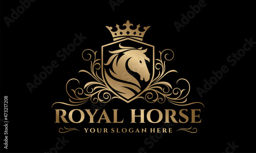 Luxury royal horse logo design vector template