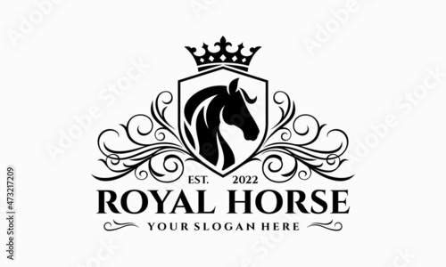 Luxury royal horse logo design vector template