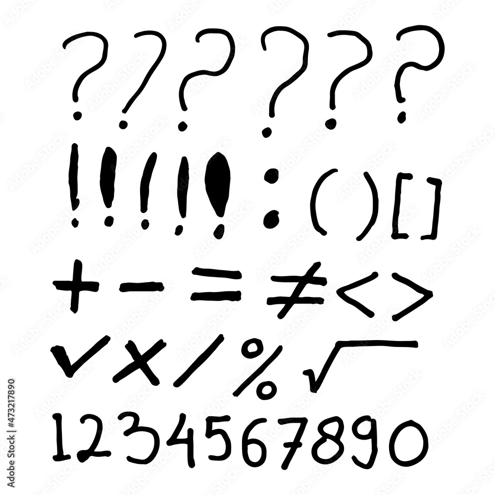 Hand drawing of number letter and mathematics symbol on white background Hand drawing of number letter and mathematics symbol on white background