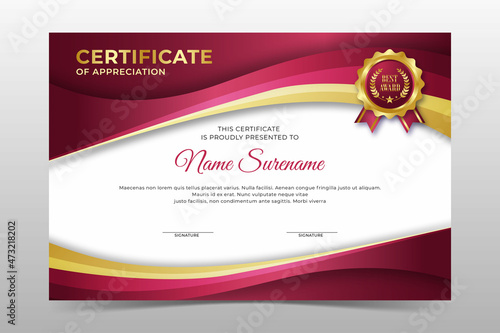 Elegant Gradient Red golden certificate of achievement 