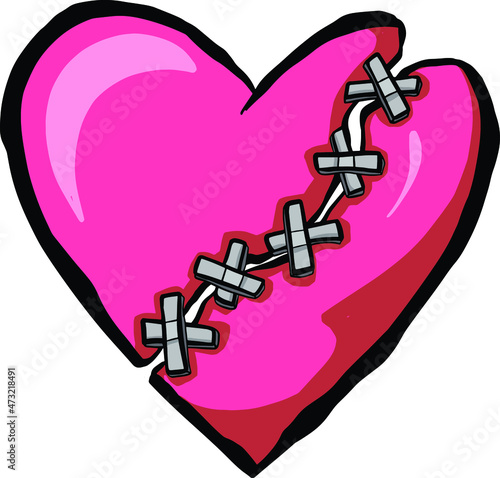 Pink Undead Zombie Carton Heart for Valentines Day or Halloween Illustration