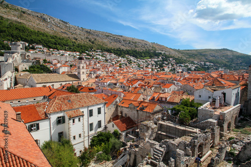 Cityscape of ancient downtown Dubrovnik seen from the city wall