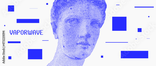 Cool Vaporwave Artwork. Abstract Greek Statue Head Vector Design.