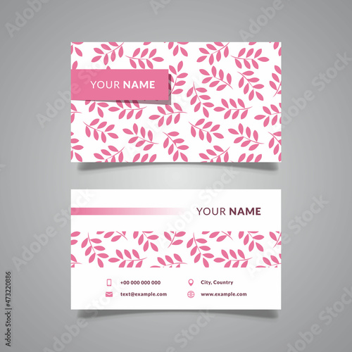 business card template design with leaves pattern style, vector graphic