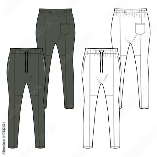 Men's drop crotch joggers fashion vector sketch, Apparel template