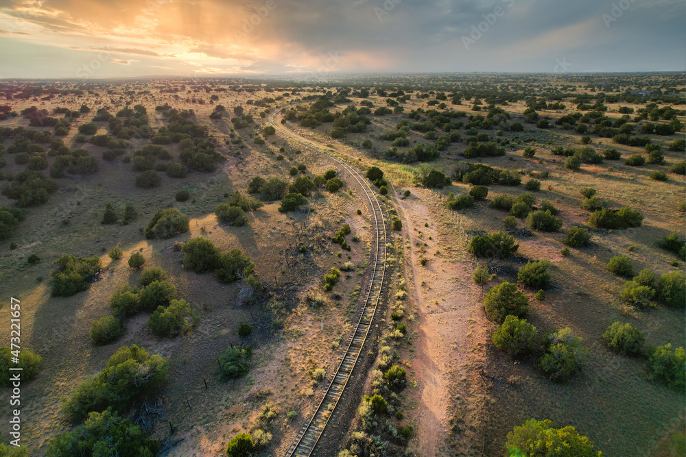 Obraz premium Aerial Photograph of the Santa Fe Railroad in New Mexico
