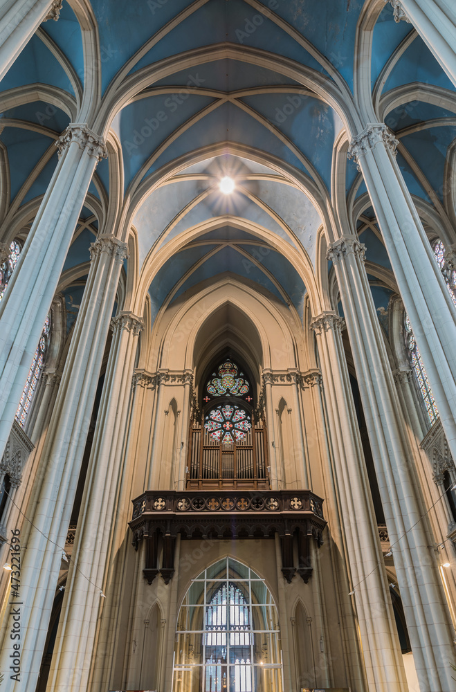 Fototapeta premium Laeken Laken, Brussels Capital Region / Belgium - 09 13 2019: Neo-gothic interior design of the roman catholic church of Our Lady of Laeken