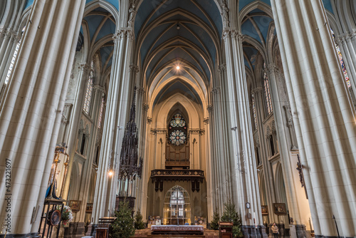 Laeken Laken, Brussels Capital Region / Belgium - 09 13 2019: Neo-gothic interior design of the roman catholic church of Our Lady of Laeken © Werner