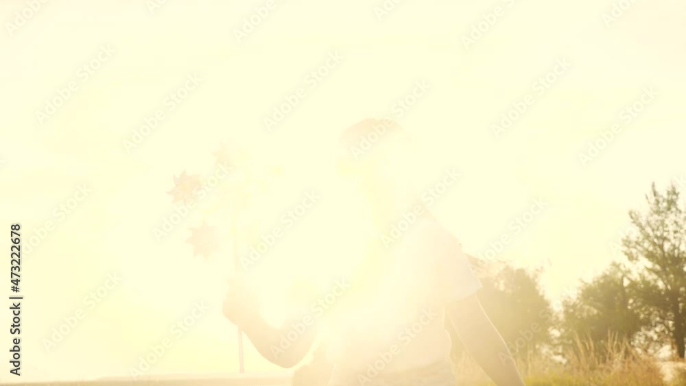 dream concept. little girl kid run near the field at sunset lifestyle silhouette with holds in hands toy turntable pinwheel. happy family kids concept. happy daughter runs along a rural road to meet dream concept. little girl kid run near the field at sunset lifestyle silhouette with holds in hands toy turntable pinwheel. happy family kids concept. happy daughter runs along a rural road to meet