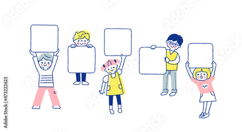 ボードを持っている子供たち
