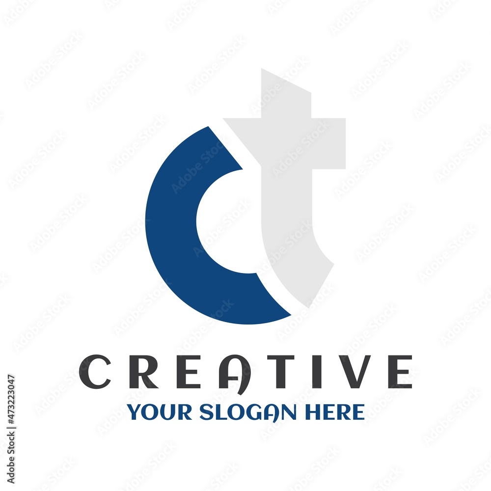 Obraz premium Creative minimal CT or TC Letter Initial Logo Design Vector Template