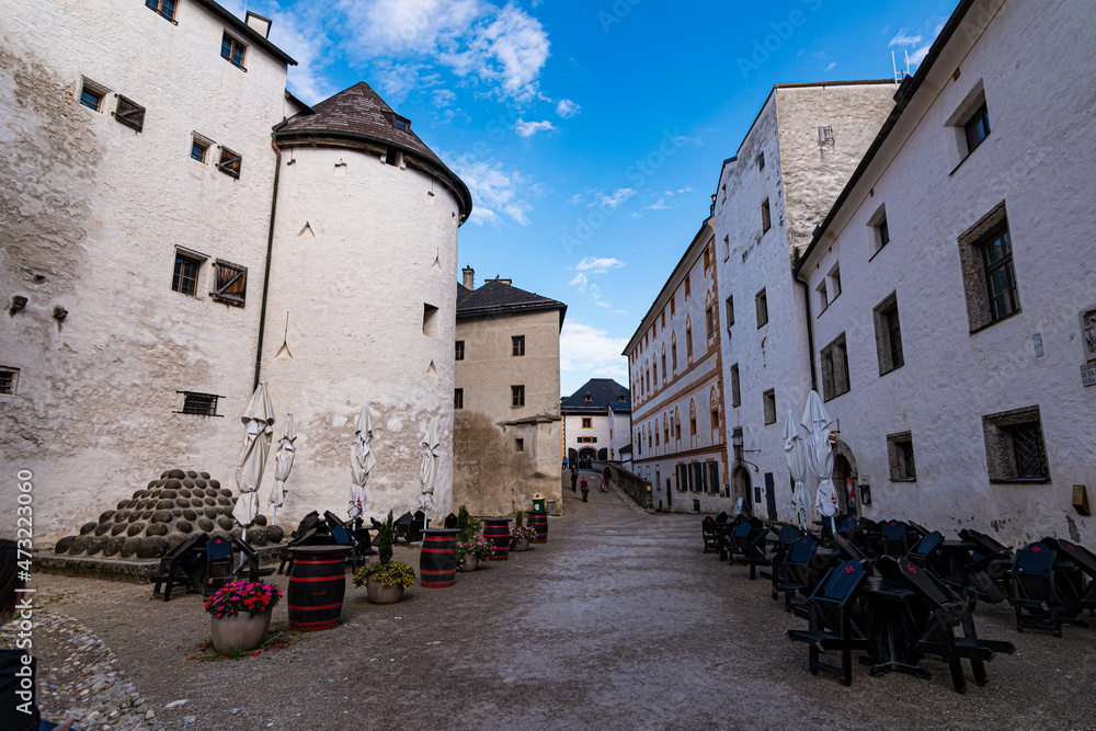 Courtyard of famous Hohensalzburg Fortress in the historic city of Salzburg