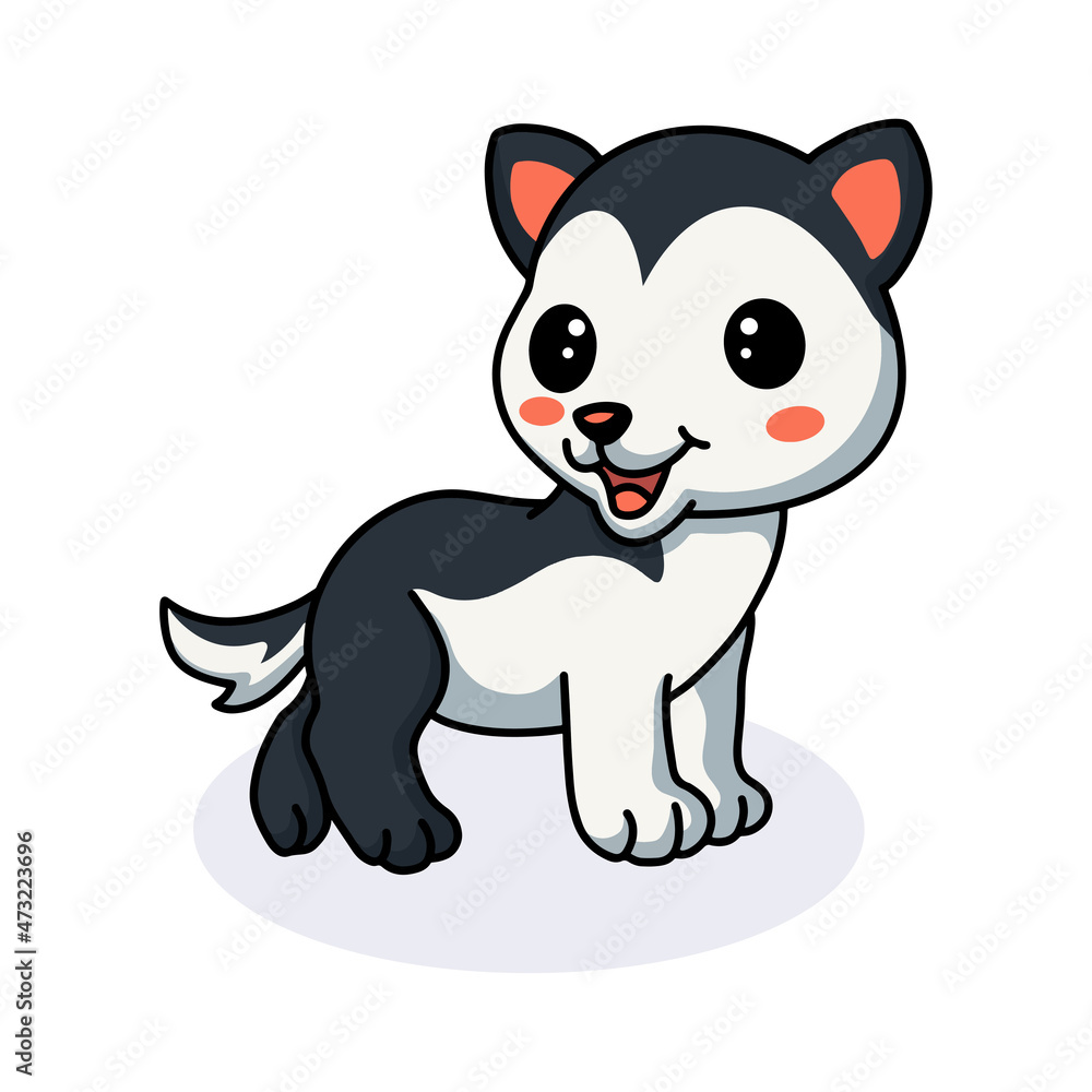 Naklejka premium Cute little husky dog cartoon