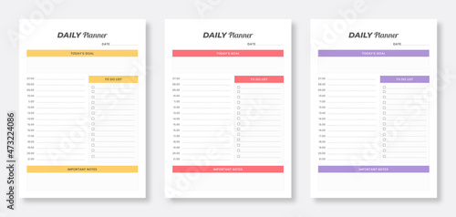 Printable daily planner template. Modern planner template set. Minimalist daily planner design template.