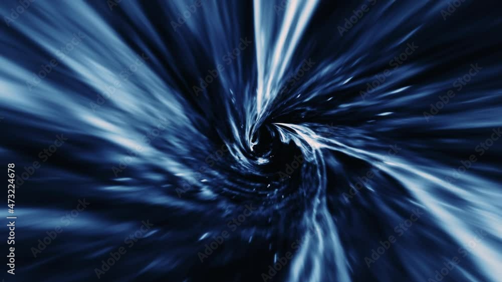 Abstract dark blue hyperspace warp tunnel through time and space animation. 4K 3D Loop Sci-Fi interstellar travel through wormhole in hyperspace vortex tunnel. Abstract teleportation velocity 
