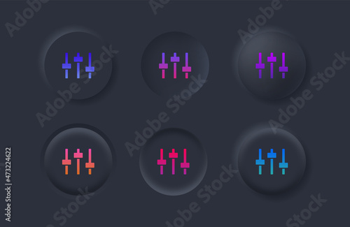 sound volume level icon with gradient color in black neumorphism buttons, control panel slide icon, sound controller icon, Adjustment settings slider icon with neumorphic style ui user interface 
