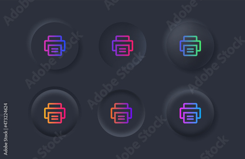 printer icon with gradient color in black neumorphism buttons - Document desktop print icon symbol - fax icon button in neumorphic style ui user interface for apps and website

