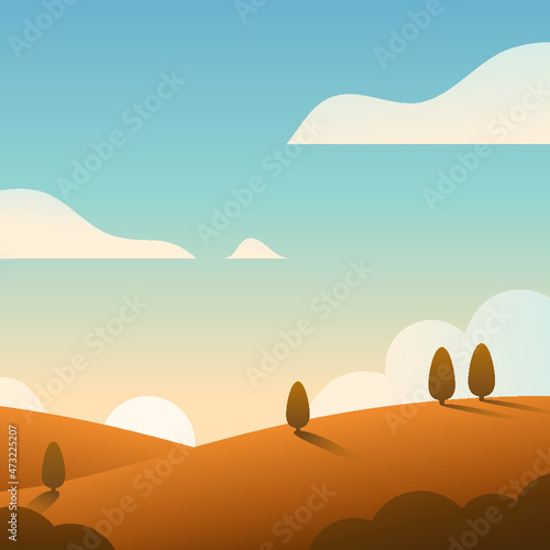Sunset Over Hill Illustration