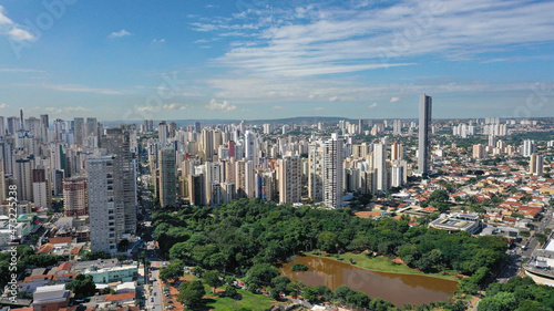Aerial view of modern buildings in Goiania surrounding a beautiful park. Goiania,Goias, Brazil 
