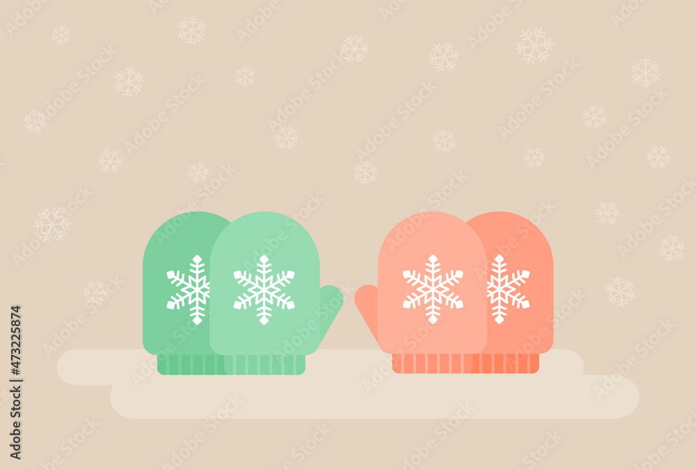 ふた組のかわいい色違いの手袋 冬 ホリデーシーズンのイメージ素材 緑と赤 Stock Vector Adobe Stock
