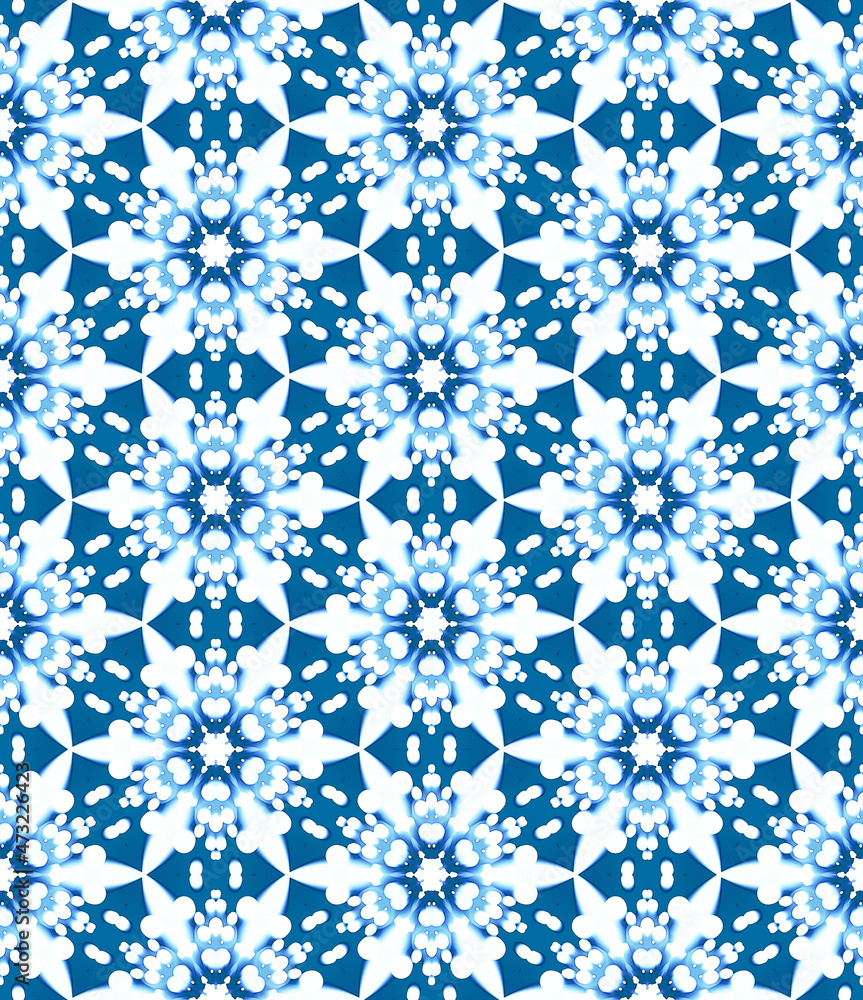 White Blue Blooming Star Flower Abstract Pattern on Blue Background White Blue Blooming Star Flower Abstract Pattern on Blue Background