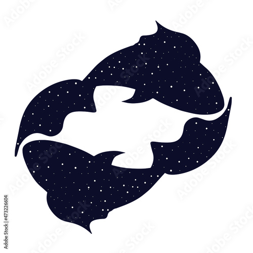 Astrology sign Pisces. Zodiac constellation with shiny star shapes. Part of zodiacal system and ancient calendar.  Sign of the zodiac Pisces. Constellation of Pisces. Vector illustration.