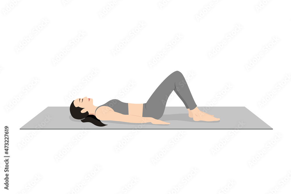 Constructive Rest Pose, Corpse Pose Variation Bent Legs, Beautiful girl  practice Savasana Variation Bent Legs. Young attractive woman practicing  yoga exercise. working out, black wearing sportswear Stock Vector | Adobe  Stock