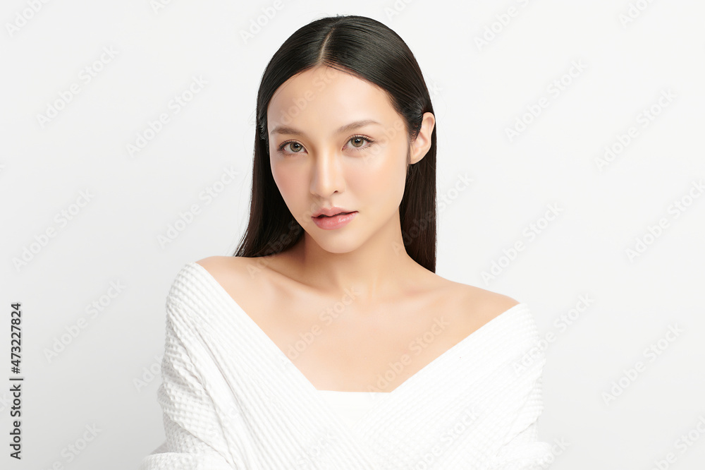 Beautiful young asian woman with clean fresh skin on white background, Face care, Facial treatment, Cosmetology, beauty and spa, Asian women portrait. Beautiful young asian woman with clean fresh skin on white background, Face care, Facial treatment, Cosmetology, beauty and spa, Asian women portrait.