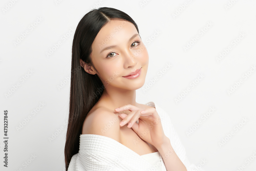 Beautiful young asian woman with clean fresh skin on white background, Face care, Facial treatment, Cosmetology, beauty and spa, Asian women portrait. Beautiful young asian woman with clean fresh skin on white background, Face care, Facial treatment, Cosmetology, beauty and spa, Asian women portrait.