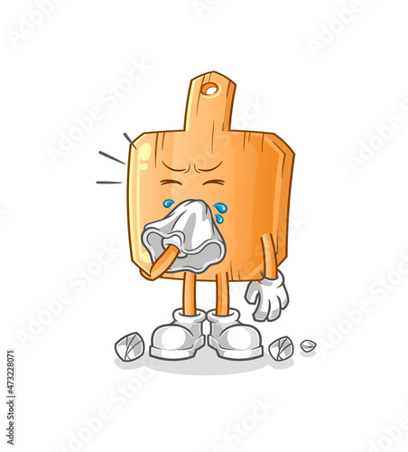 wooden placemat blowing nose character. cartoon mascot vector