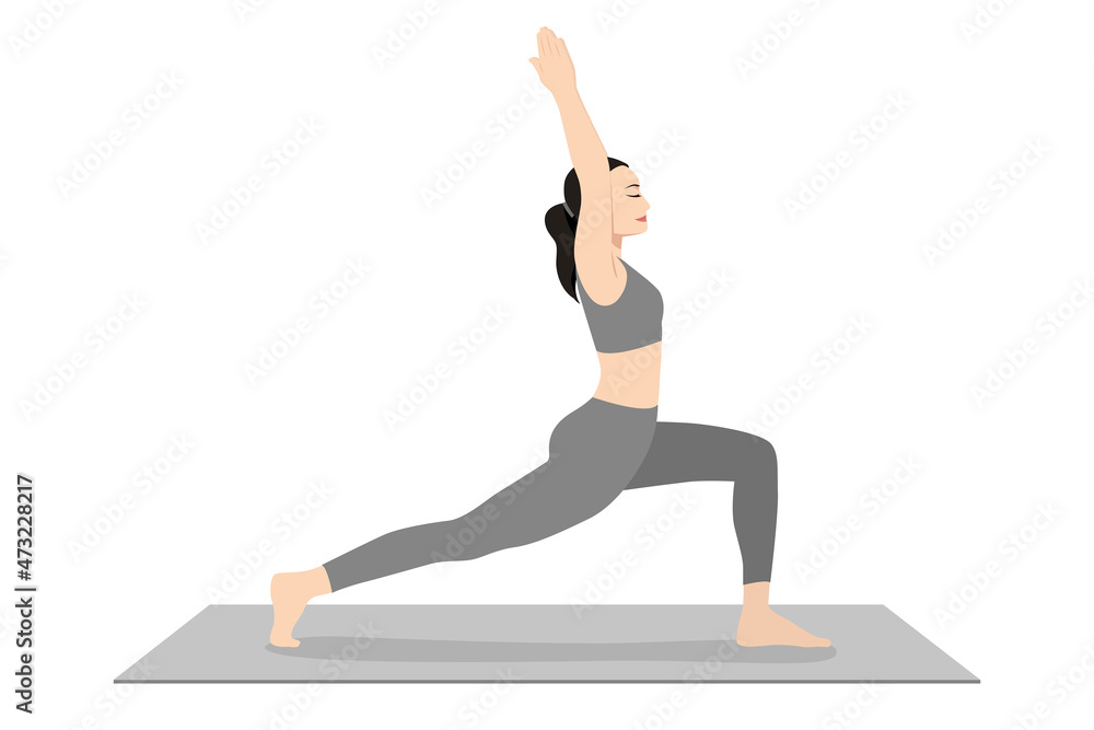 Crescent Pose, Crescent High Lunge Pose, Eight Point Crescent Moon Pose, Alanasan Beautiful girl practice Ashta Chandrasana, Young attractive woman practicing yoga exercise. working out, black wearing